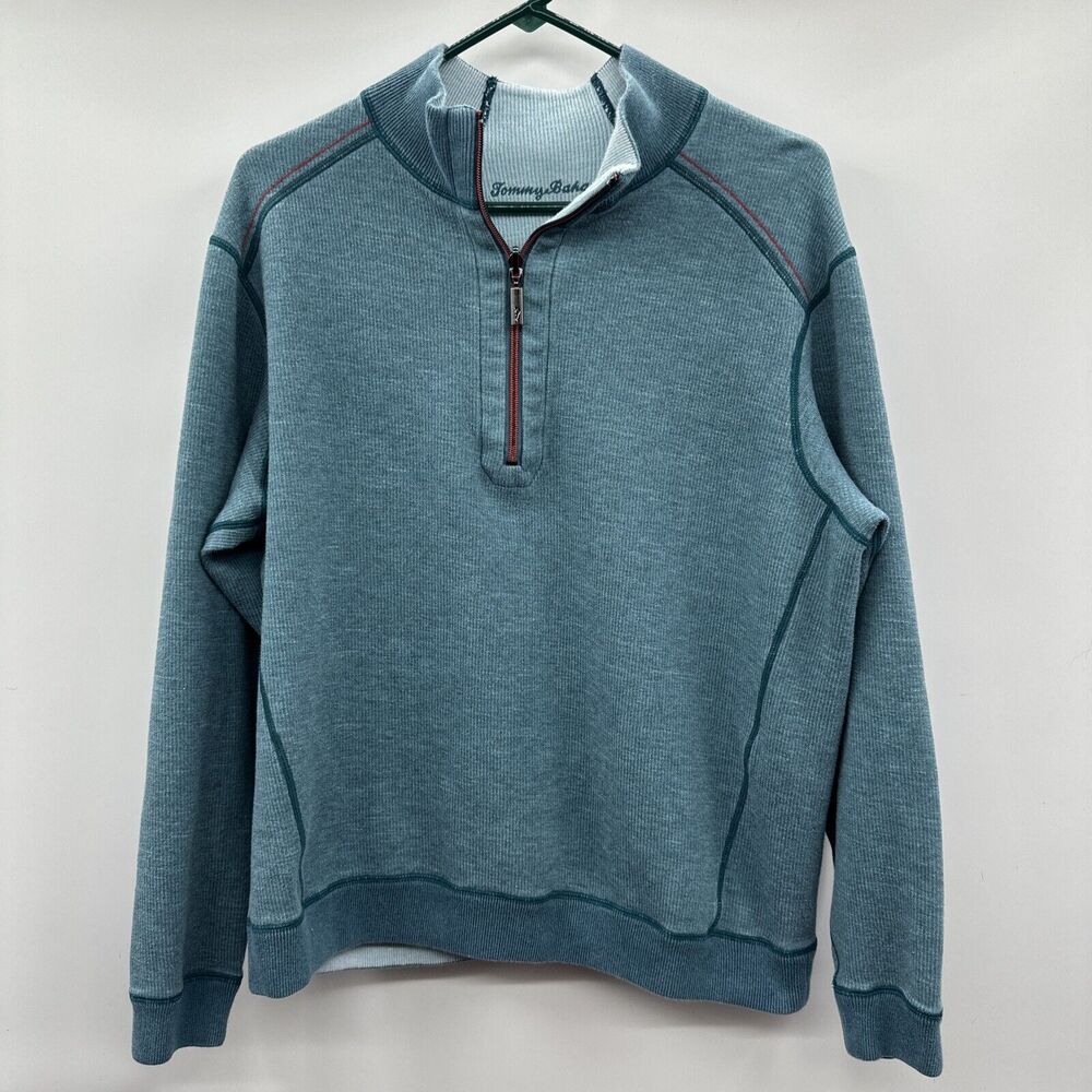 Tommy Bahama - Men's Cotton Blend Quarter Zip 1/4 Zip Pullover Blue Large?
